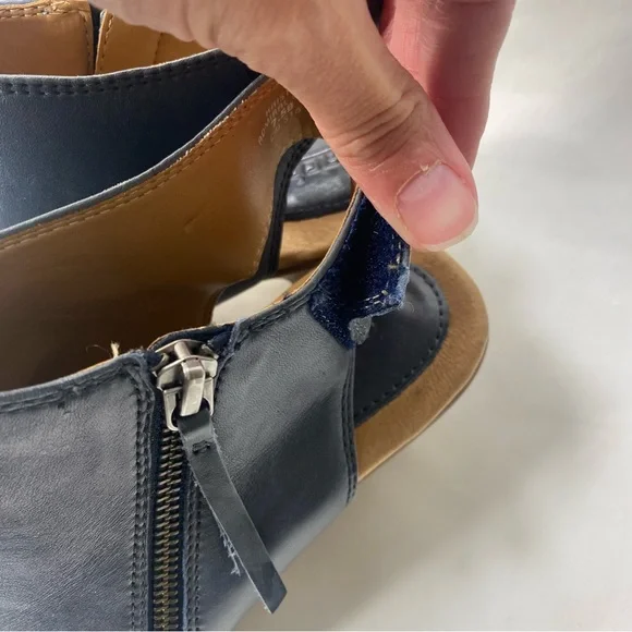 Earth Kristy Admiral Blue Leather Heel Zipper Velcro Sandals 7.5 B - Picture 15 of 16